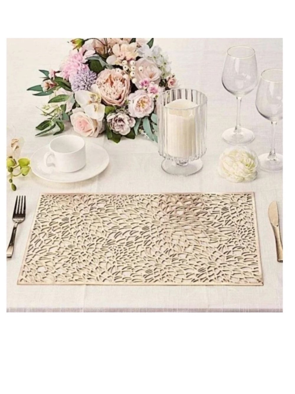 Gold Placemats Laser Cut Elegant Everyday Special Occasion Holiday Elegant 4 PC